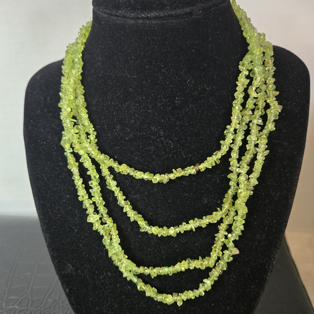 Peridot Crystal Chips Necklace 64"